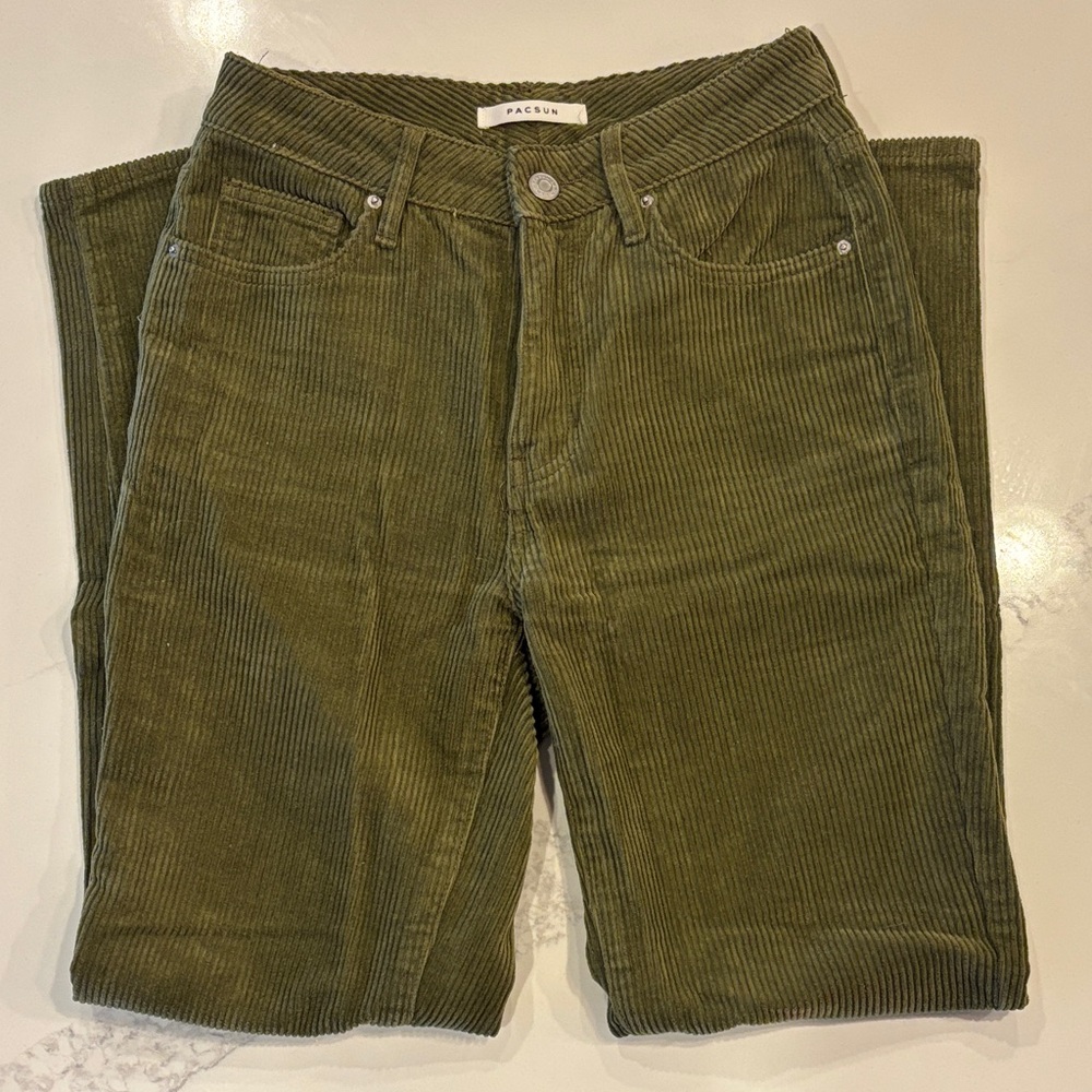 PacSun Green Corduroy Pants High Rise Straight Leg Size 23